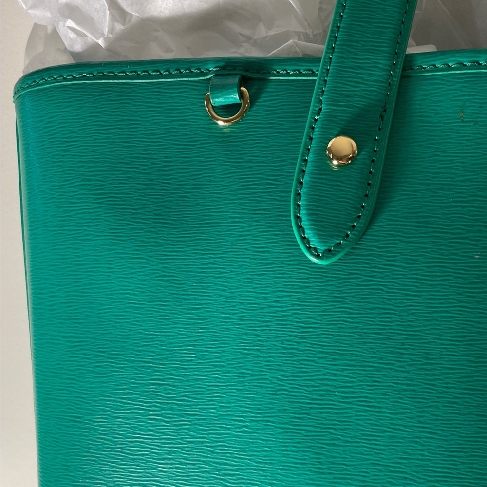 Lauren Ralph Lauren Newbury Emerald Green Embossed Logo Footed Tote Bag - Picture 4 of 14